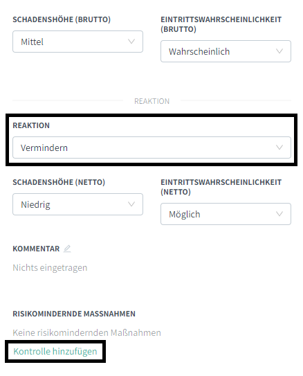 Kontrolle hinzufügen risiko